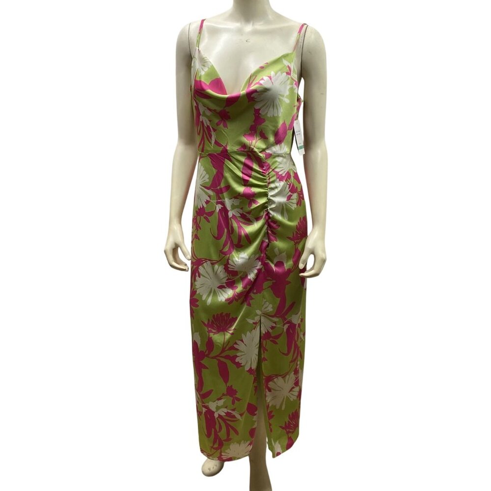 TAYLOR $128‎  Slip Dress  Ruched Front Spaghetti Straps Midi Length Size 2 NWT